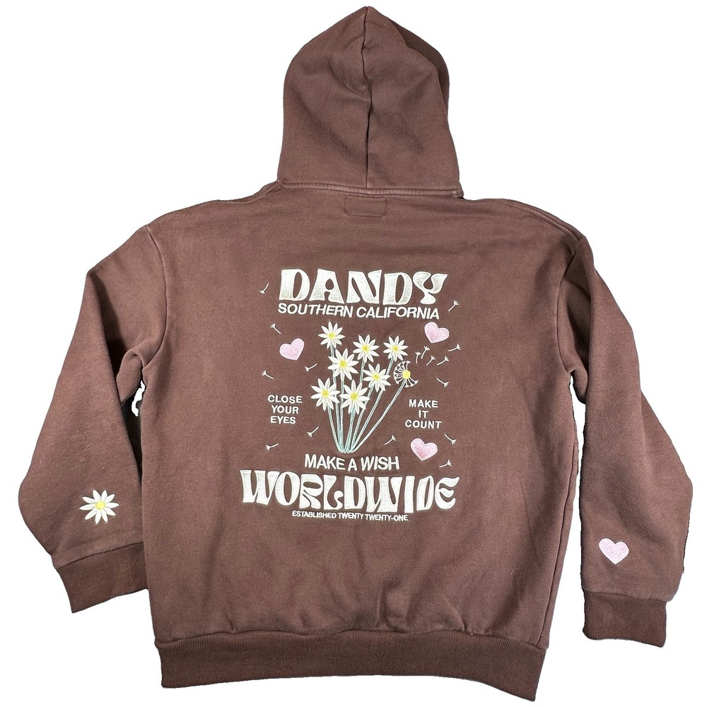 Women's‎ Dandy Worldwide Make A Wish Oversized Lux Hoodie Large Chocolate Brown